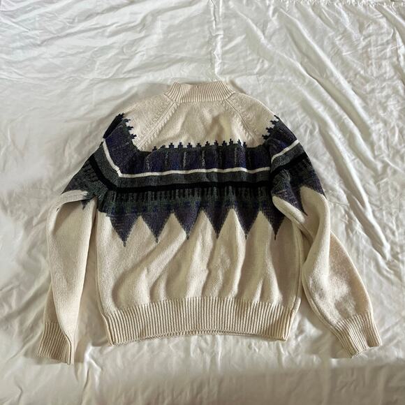 Vtg Cream Retro Nordic Print Wool Eclectic Grandpa Pullover Sweater Men's L - Picture 5 of 10
